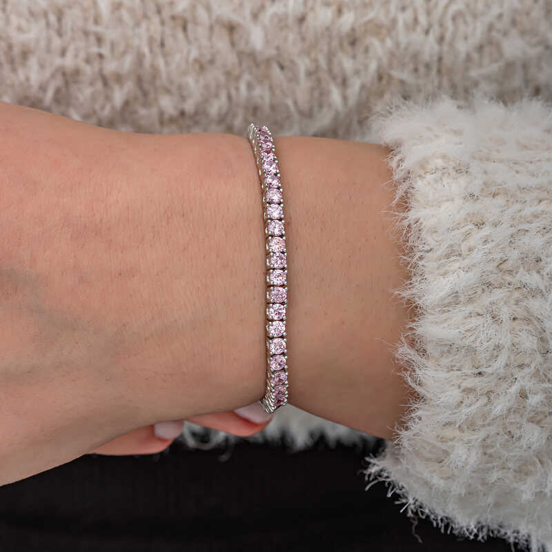 Silver Pink Zircon Stone Waterway Women’s Bracelet