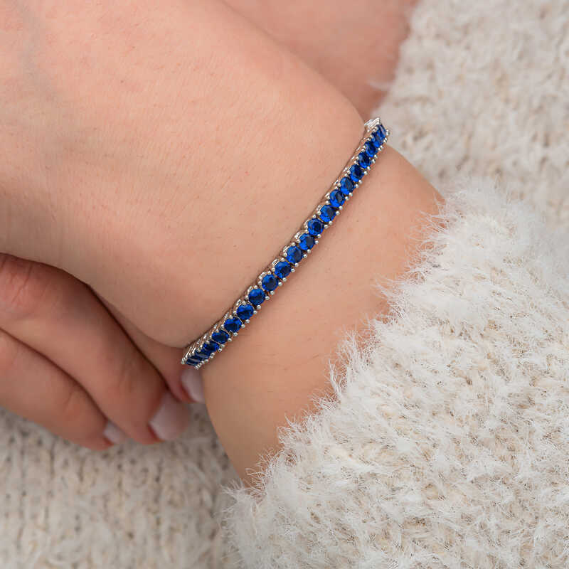 Silver Navy Blue Zircon Stone Waterway Women’s Bracelet