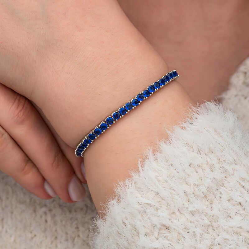 Silver Navy Blue Zircon Stone Waterway Women’s Bracelet