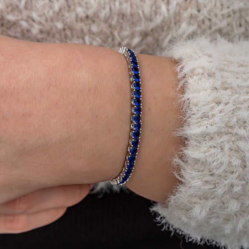 Silver Navy Blue Zircon Stone Waterway Women’s Bracelet