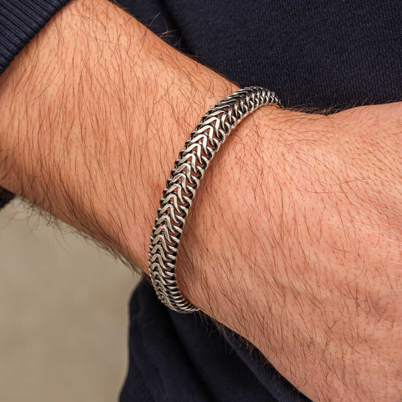 Silver Oxidized Embroidered Men’s Bracelet
