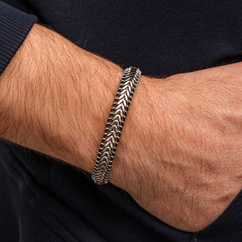 Silver Oxidized Embroidered Men’s Bracelet