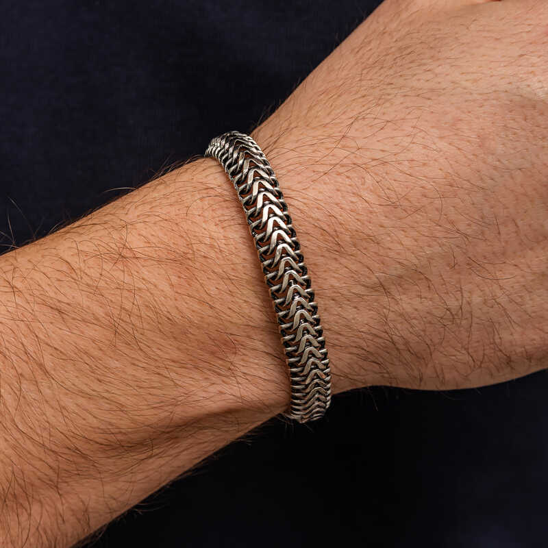 Silver Oxidized Embroidered Men’s Bracelet