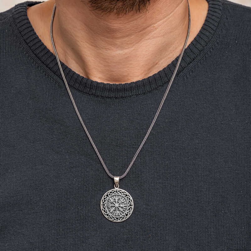 Gümüş Vegvisir Viking Pusulası Erkek Kolye