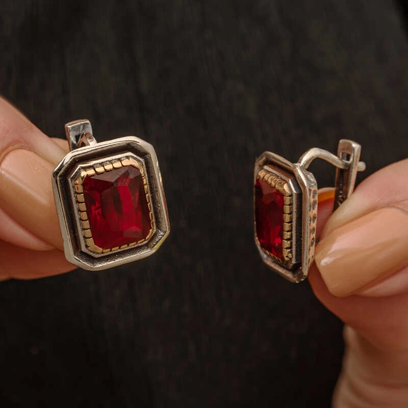 Authentic Silver Ruby Stone Women’s Earrings