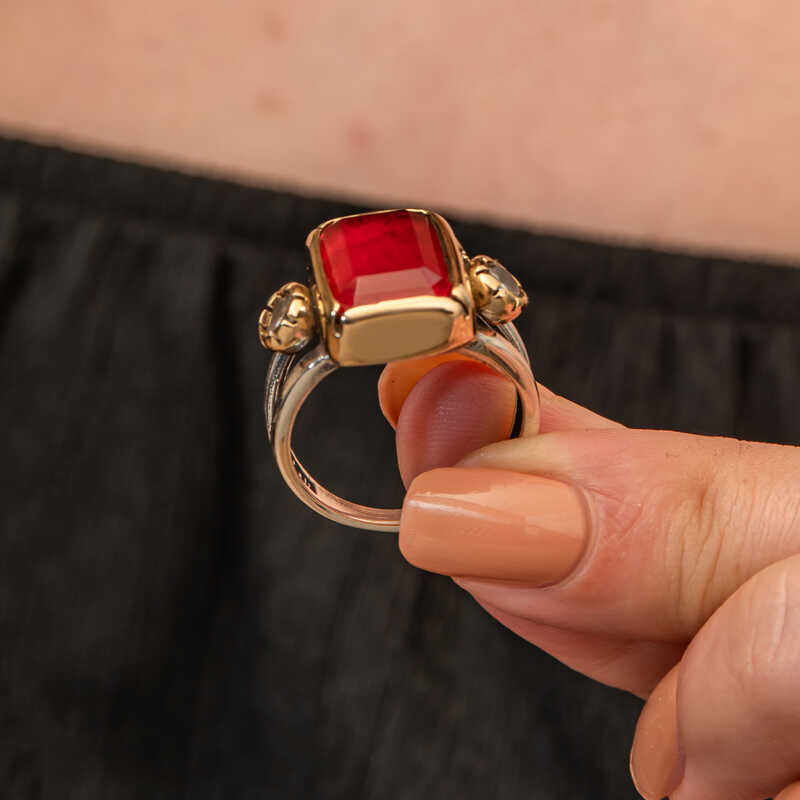 Gümüş Kırmızı Zirkon Taşlı Otantik Kadın Yüzük