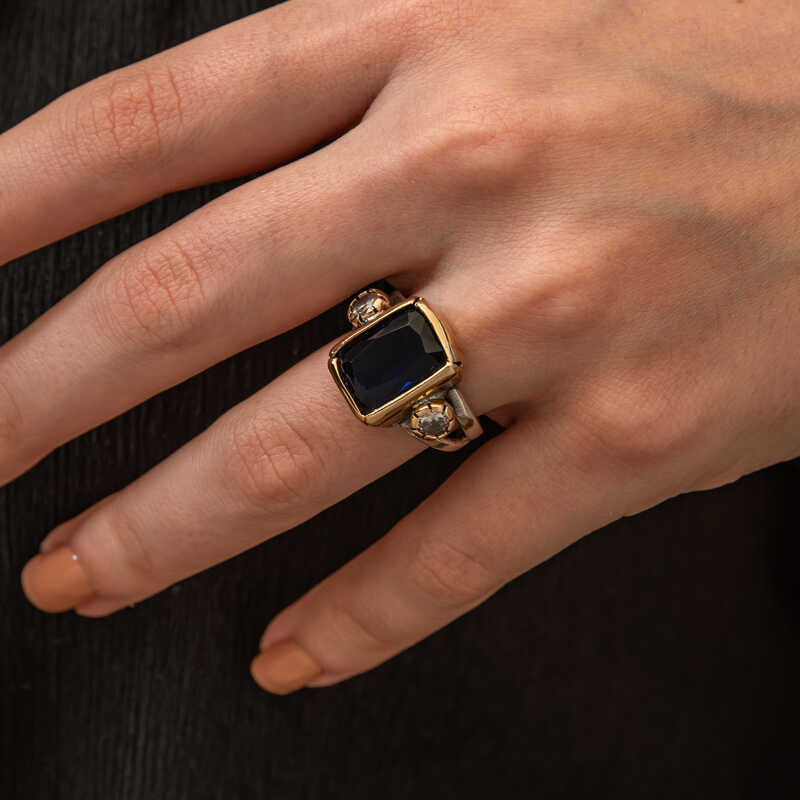 Silver Dark Blue Zircon Stone Authentic Women’s Ring