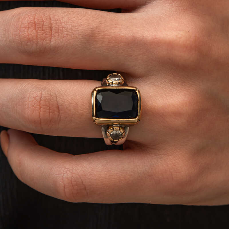 Silver Dark Blue Zircon Stone Authentic Women’s Ring