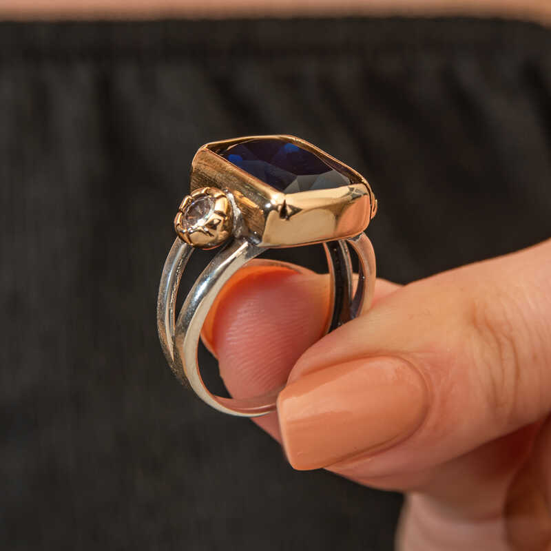 Silver Dark Blue Zircon Stone Authentic Women’s Ring