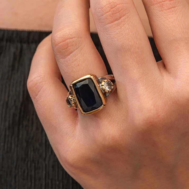 Silver Dark Blue Zircon Stone Authentic Women’s Ring