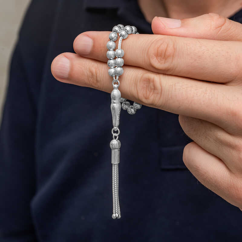 Gümüş Çizgili Yuvarlak Erkek Tesbih