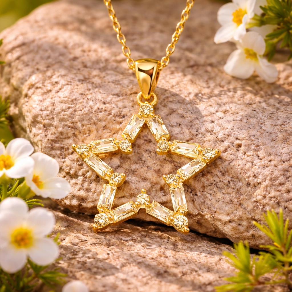 Silver Gold Baguette Stone Star Women’s Necklace
