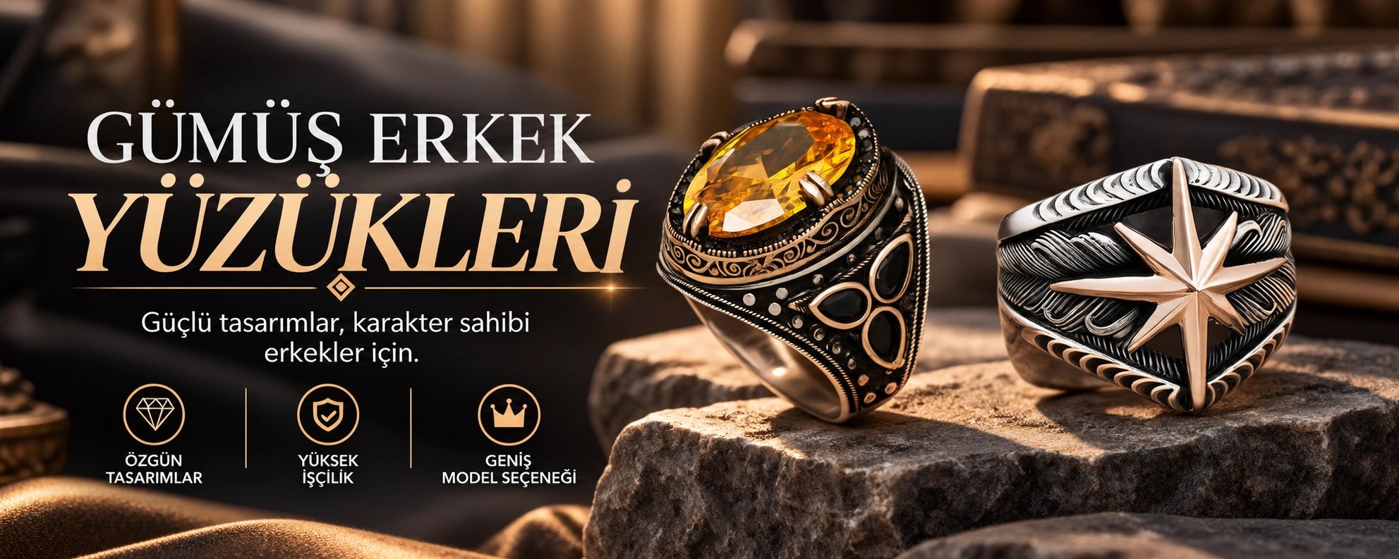 Tekbir Gümüş Erkek Yüzük Modelleri