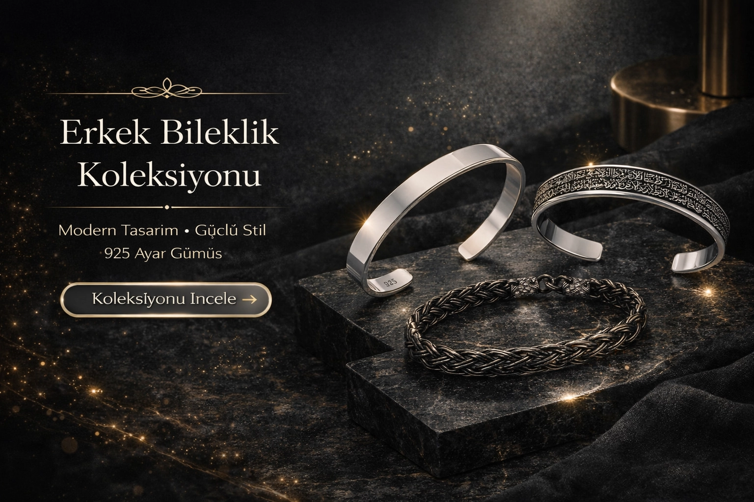 Tekbir Gümüş Erkek Bileklik Modelleri