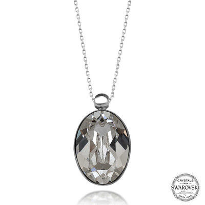 Gumush - Swarovski Crystal Taşlı Oval Gümüş Kadın Kolye