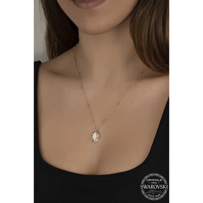 Gumush - Swarovski Crystal Taşlı Rose Top Zincir Oval Gümüş Kadın Kolye (1)