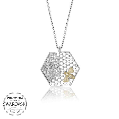 Gumush - Swarovski Taşlı Gümüş Arı Bayan Kolye