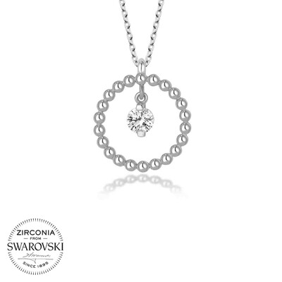 Gumush - Swarovski Taşlı Gümüş Çember Tektaş Bayan Kolye