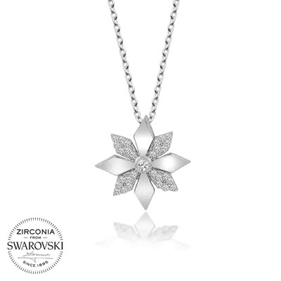 Gumush - Swarovski Taşlı Gümüş Çiçek Bayan Kolye