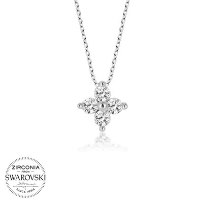 Gumush - Swarovski Taşlı Gümüş Çiçek Bayan Kolye