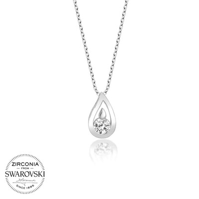 Gumush - Swarovski Taşlı Gümüş Damla Bayan Kolye