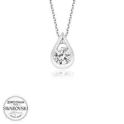 Gumush - Swarovski Taşlı Gümüş Damla Tektaş Bayan Kolye