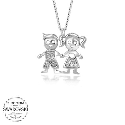 Gumush - Swarovski Taşlı Gümüş Erkek Kız Çocuk Bayan Kolye