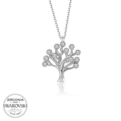 Gumush - Swarovski Taşlı Gümüş Hayat Ağacı Bayan Kolye