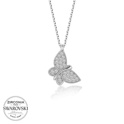 Gumush - Swarovski Taşlı Gümüş Kelebek Bayan Kolye