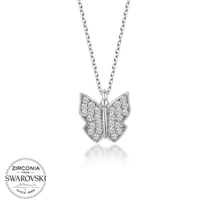 Gumush - Swarovski Taşlı Gümüş Kelebek Kolye