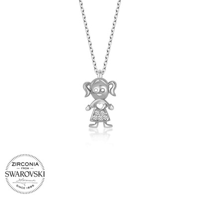 Gumush - Swarovski Taşlı Gümüş Kız Çocuk Bayan Kolye