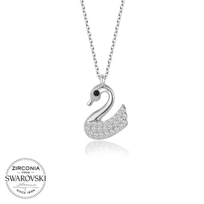 Gumush - Swarovski Taşlı Gümüş Kuğu Bayan Kolye