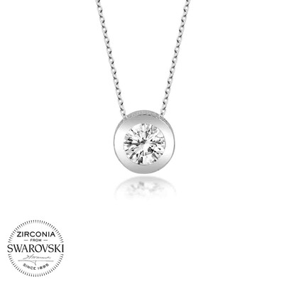 Gumush - Swarovski Taşlı Gümüş Tektaş Bayan Kolye