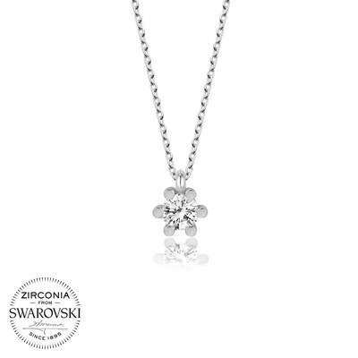 Gumush - Swarovski Taşlı Gümüş Tektaş Bayan Kolye