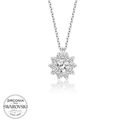 Gumush - Swarovski Taşlı Gümüş Tektaş Bayan Kolye