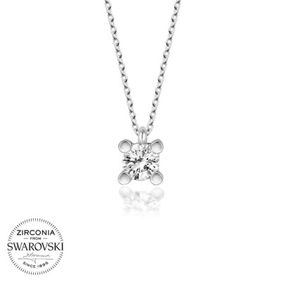 Gumush - Swarovski Taşlı Gümüş Tektaş Bayan Kolye