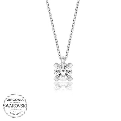 Gumush - Swarovski Taşlı Gümüş Tektaş Bayan Kolye