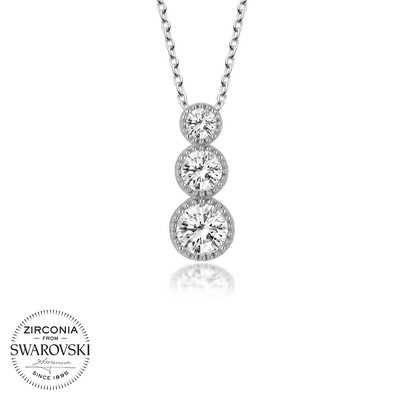 Gumush - Swarovski Taşlı Gümüş Üçtaş Tektaş Bayan Kolye