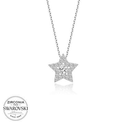 Gumush - Swarovski Taşlı Gümüş Yıldız Tektaş Bayan Kolye